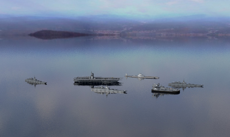 Fleet, at anchor, calm sea