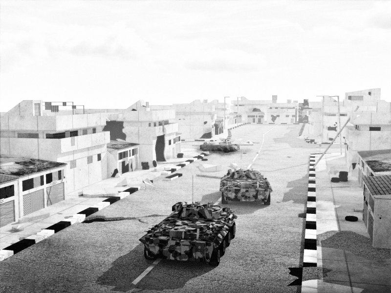 Burned out vehicle, shadows