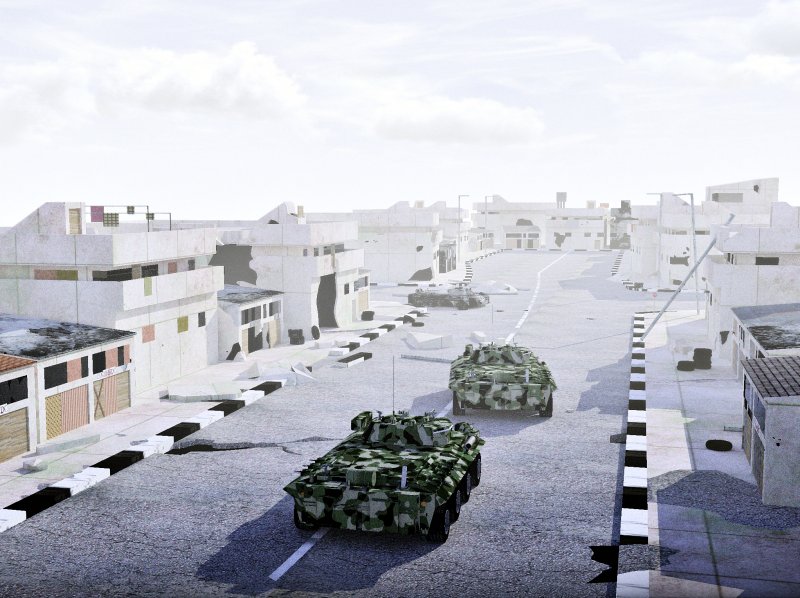 Rear color view, fog