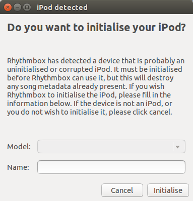 iPod detected, Rhythmbox