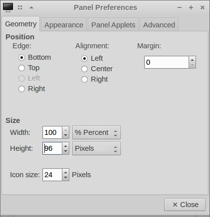 Panel editing, size