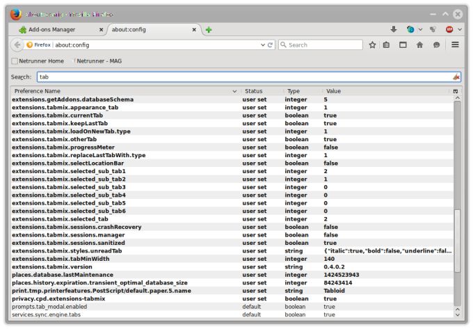 Firefox config changes
