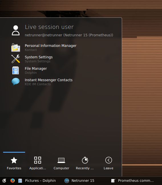 Prometheus, Launcher menu
