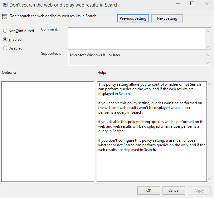 Disable Web search, more options