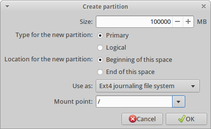 Create partition