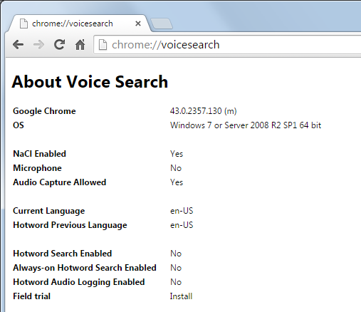 Voice search disabled
