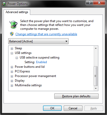 Change USB power settings