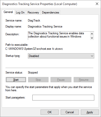 Tracking service disabled