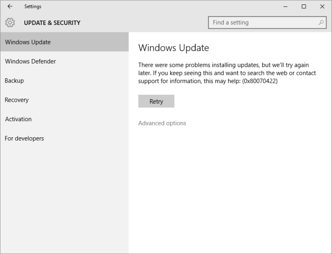 Updates disabled, error
