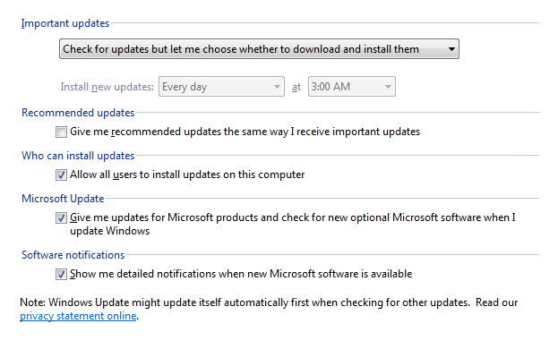 Windows Updates policy