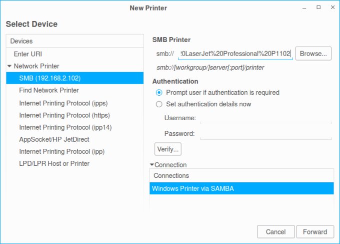 Samba printer, ok