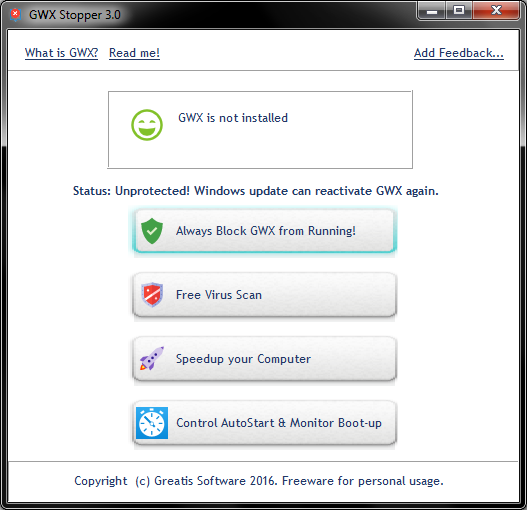 GWX Stopper, main interface