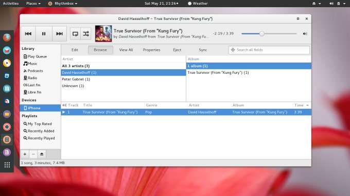 iPhone playing in Rhythmbox