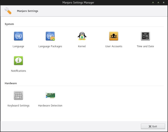 Manjaro settings menu, why