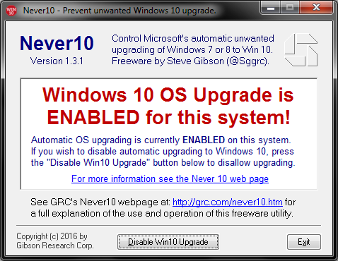 Never10, upgrades enabled