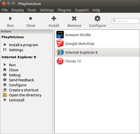 Menu list, installed software