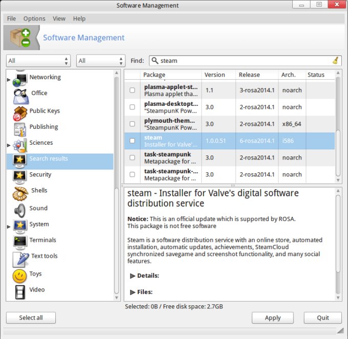 Steam, package manager