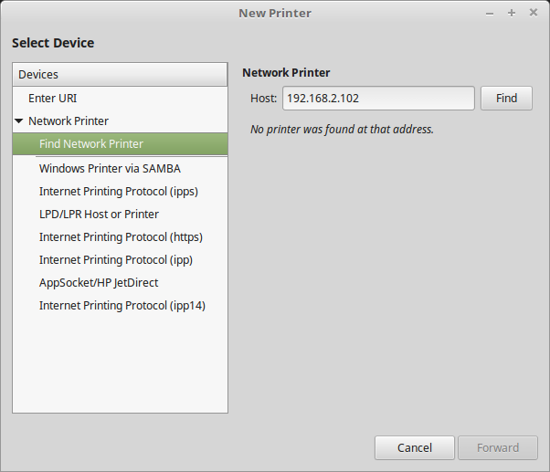 Cannot find network printer