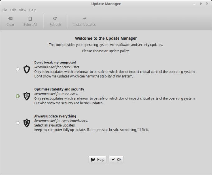 Update Manager options