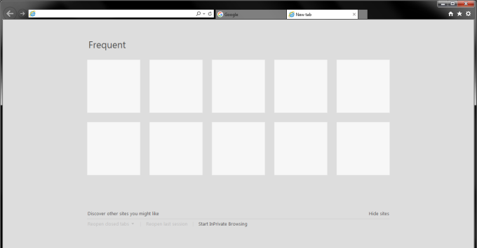 Clean new tab page in IE11