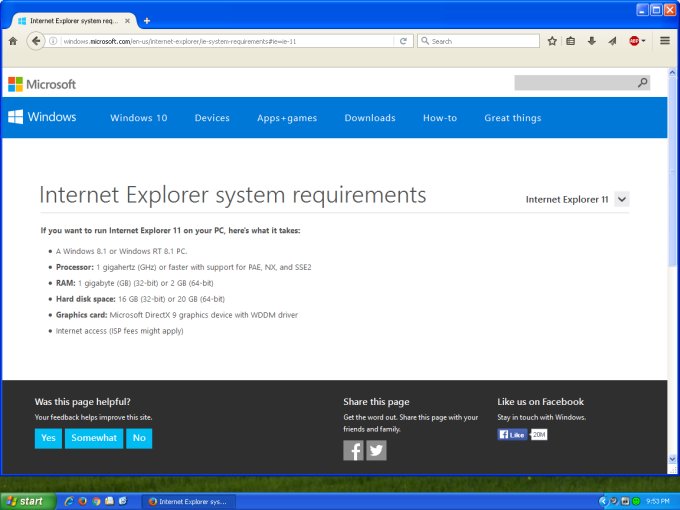 IE 11 requirements, misleading