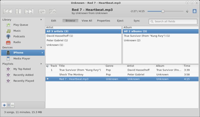 Rhythmbox playing now