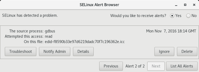 SELinux alerts