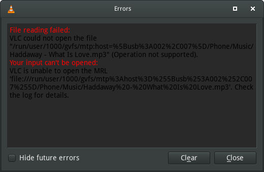 VLC MTP error