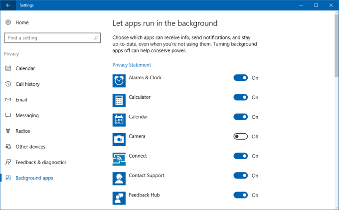 Background app settings changed