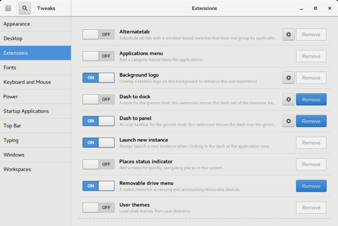 App menu & places off