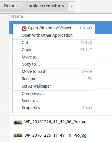 Selected item, right click