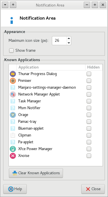 Notification area settings