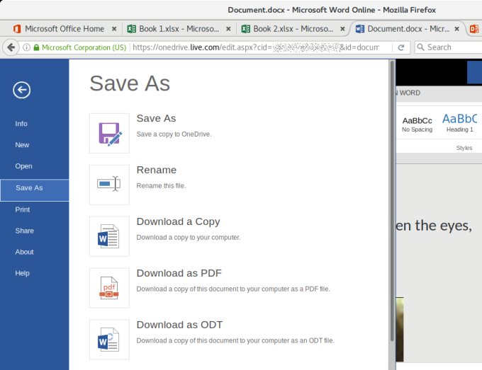 Save as, export options