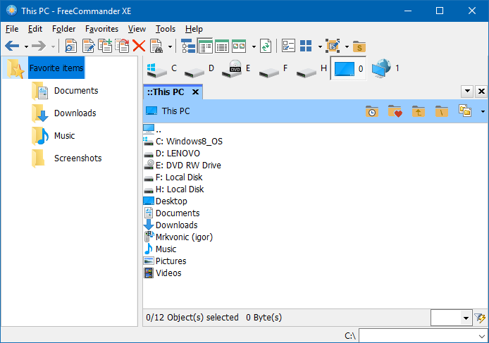 FreeCommander, main view, small tweaks