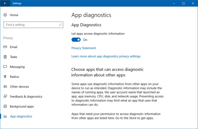 App diagnostics