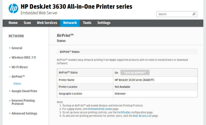 AirPrint setup
