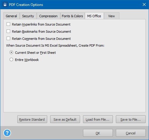 PDF options