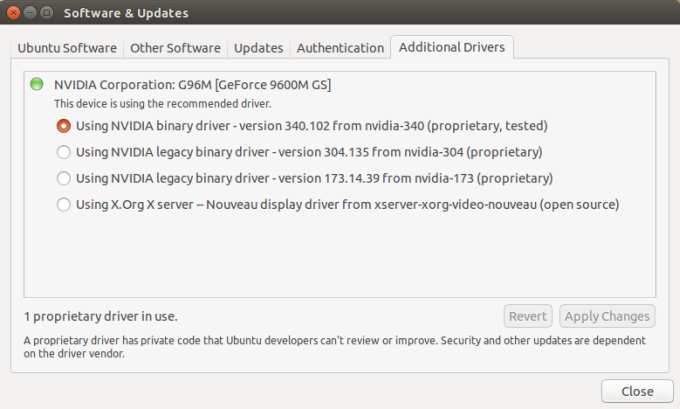 Nvidia drivers installed