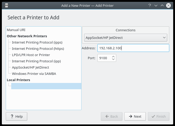 Printing, KDE utility, FW off, Wireless printer