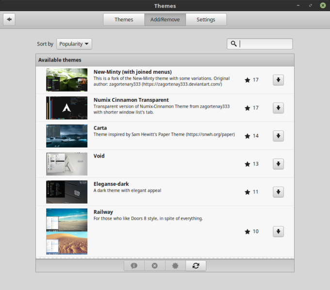 Themes, add or remove