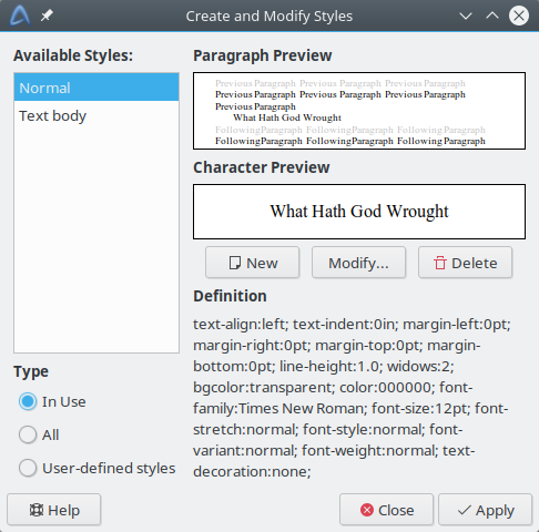 Create and modify styles
