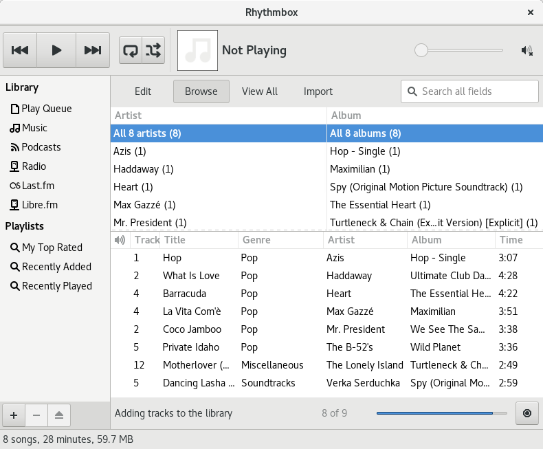Rhythmbox, stucking adding music