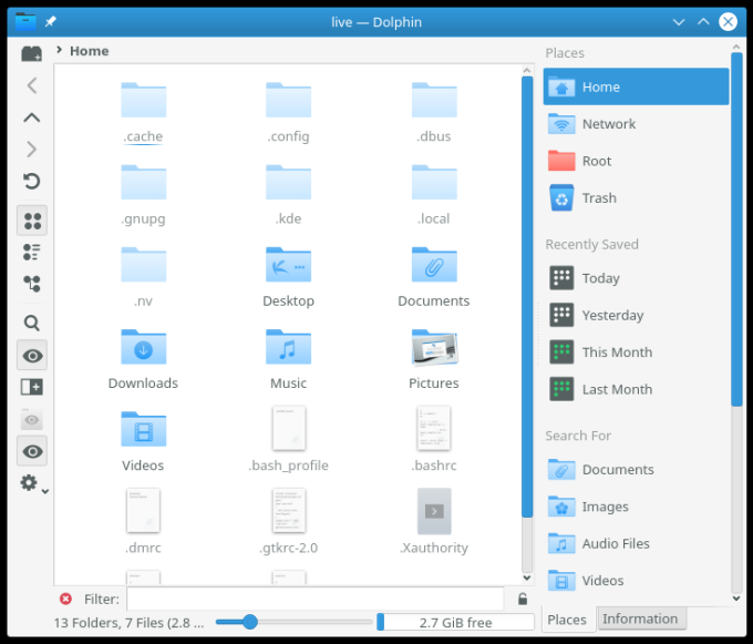 Dolphin, default layout