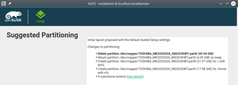 Suggested partitions