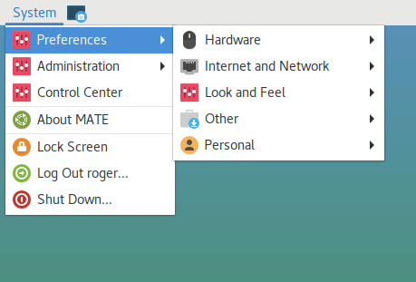 Menu, system section
