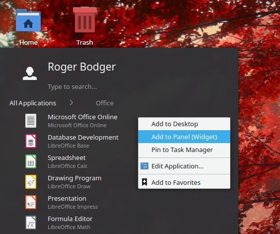 Add app to panel as widget