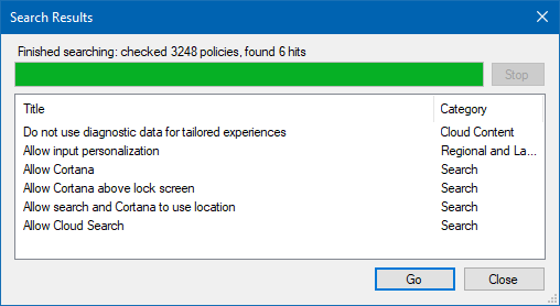 Cortana search example