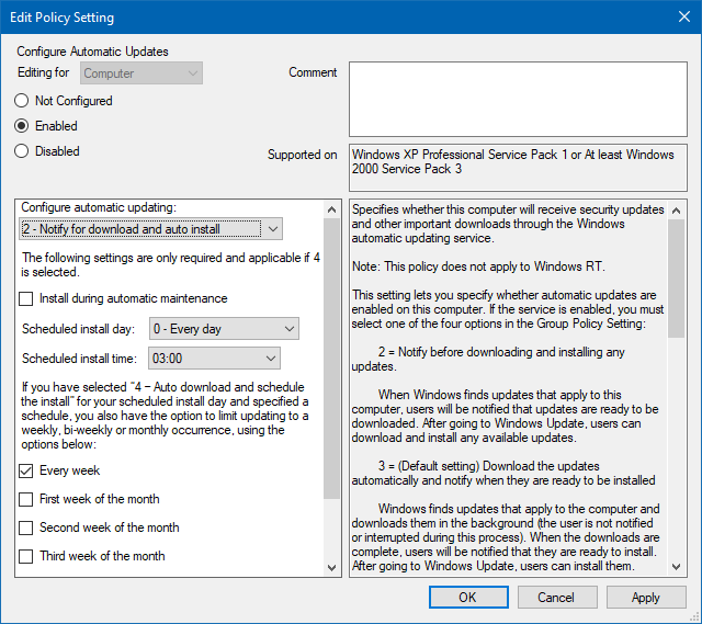 Irrelevant options for Windows 10