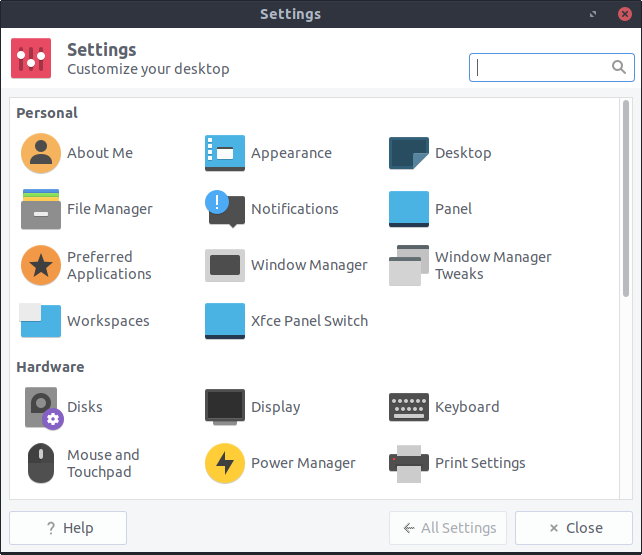 Xfce settings