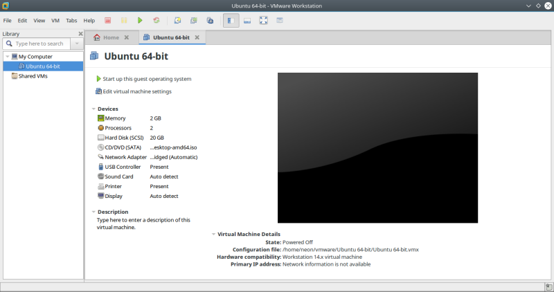 Loaded existing virtual machine